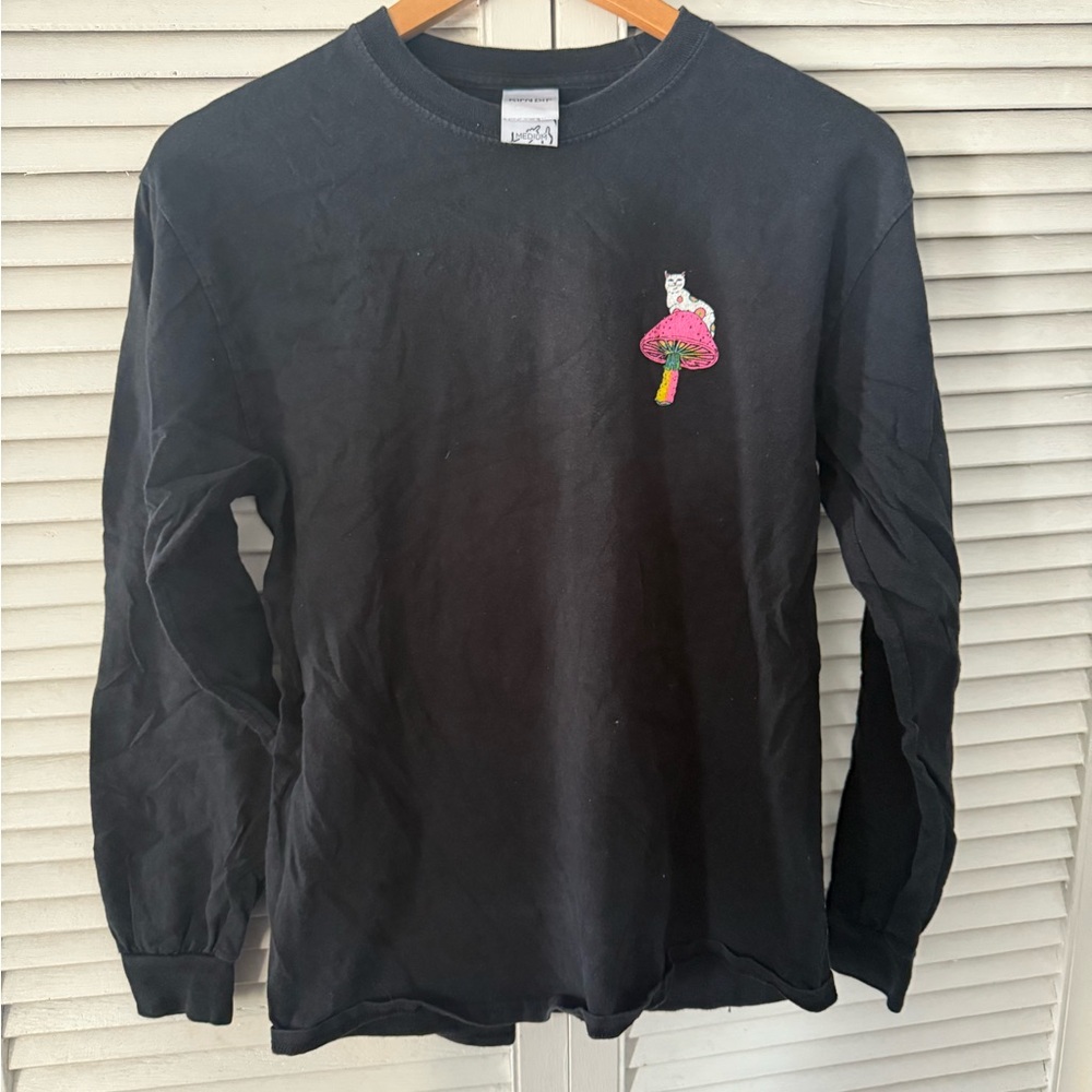 Ripndip Black Tee with Cat and Pink Mushroom